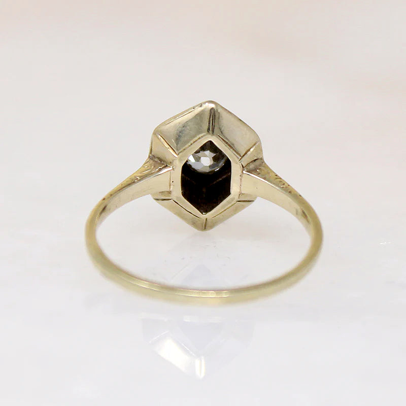 Decorative Old Mine Cut Diamond in White and Green Gold Ring