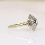 Decorative Old Mine Cut Diamond in White and Green Gold Ring