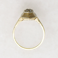 Decorative Old Mine Cut Diamond in White and Green Gold Ring
