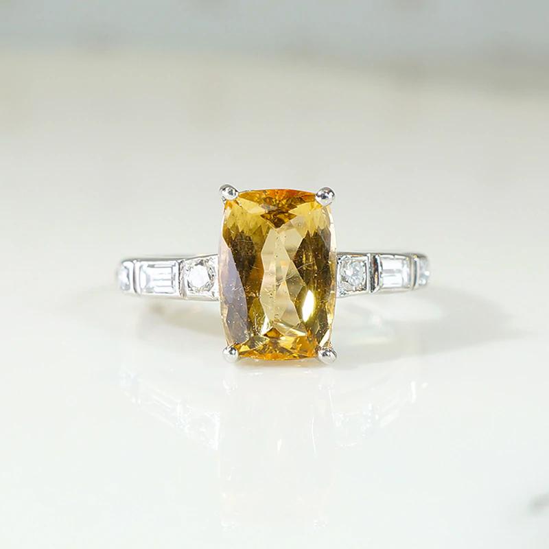 Fabulous Imperial Topaz in Diamond Set Platinum Ring