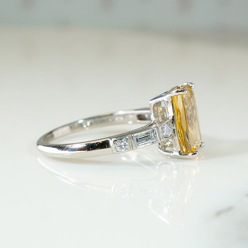 Fabulous Imperial Topaz in Diamond Set Platinum Ring