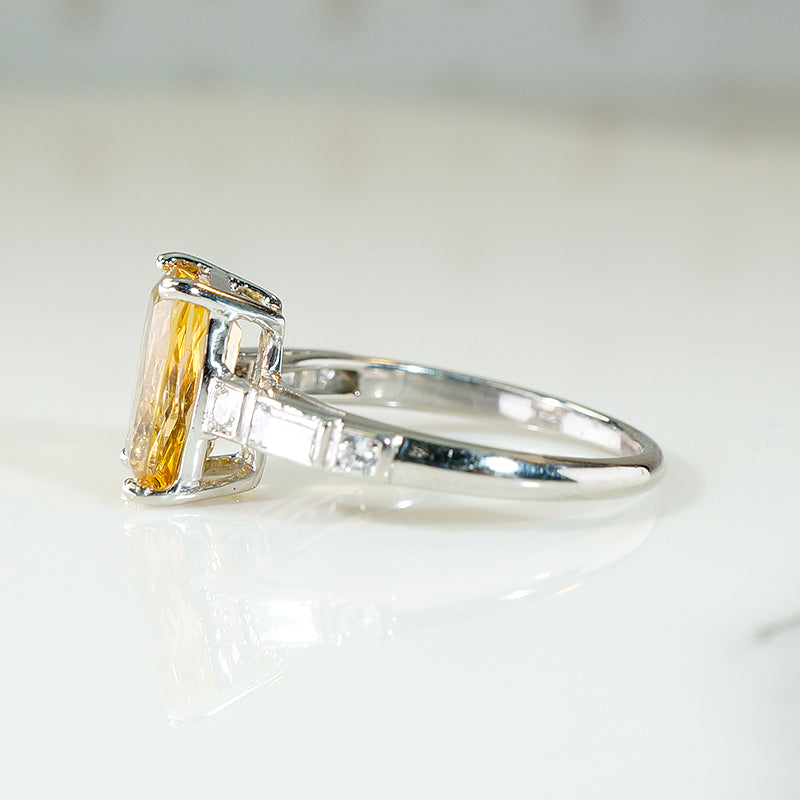 Fabulous Imperial Topaz in Diamond Set Platinum Ring