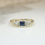 French Cut Sapphire & Diamond Two-Tone Gold Ring