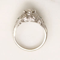 Fresh Floral Art Deco Diamond Ring with Emerald Accents