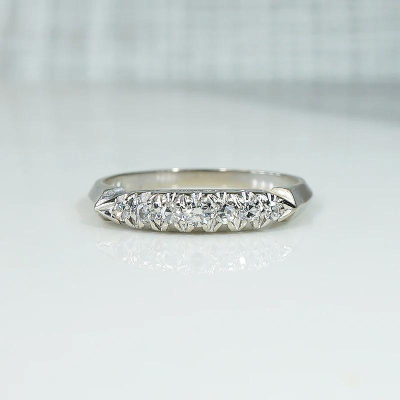 Retro White Gold Band with Seven Bright Diamonds