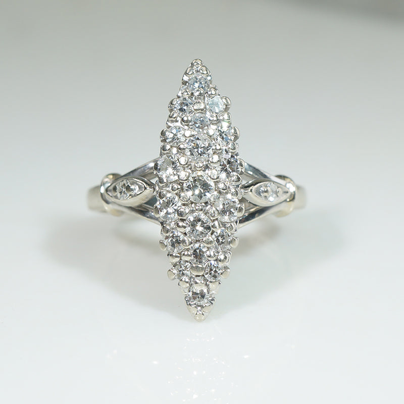 Mid Century Diamond & White Gold Navette Ring