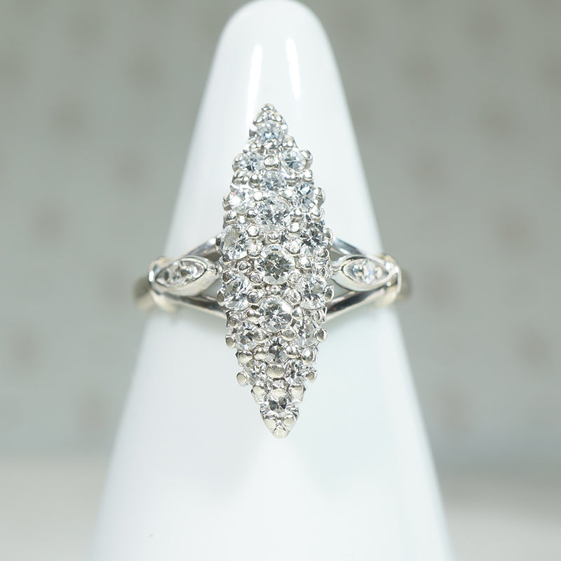 Mid Century Diamond & White Gold Navette Ring