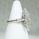 Mid Century Diamond & White Gold Navette Ring