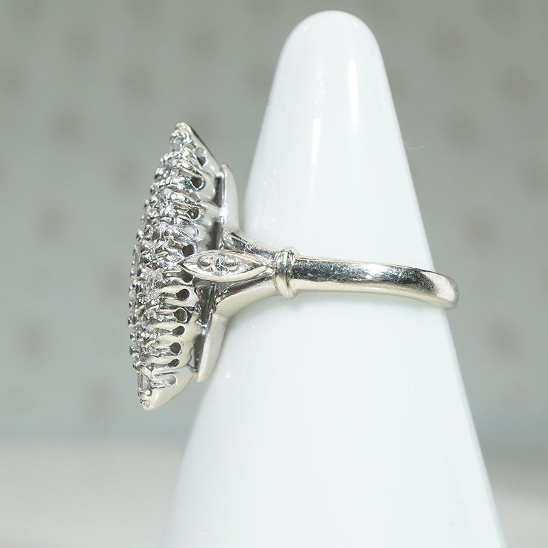 Mid Century Diamond & White Gold Navette Ring