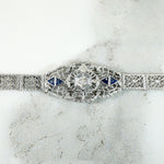 Lacy Filigree Diamond & Sapphire Art Deco Bracelet