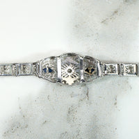 Lacy Filigree Diamond & Sapphire Art Deco Bracelet