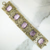 Purple Glass & Brass Bracelet with Enameled Flowers