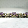 Purple Glass & Brass Bracelet with Enameled Flowers