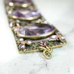 Purple Glass & Brass Bracelet with Enameled Flowers