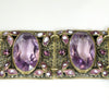 Purple Glass & Brass Bracelet with Enameled Flowers