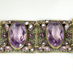 Purple Glass & Brass Bracelet with Enameled Flowers