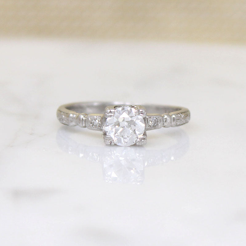 Romantic Engraved Platinum & Diamond Engagement Ring