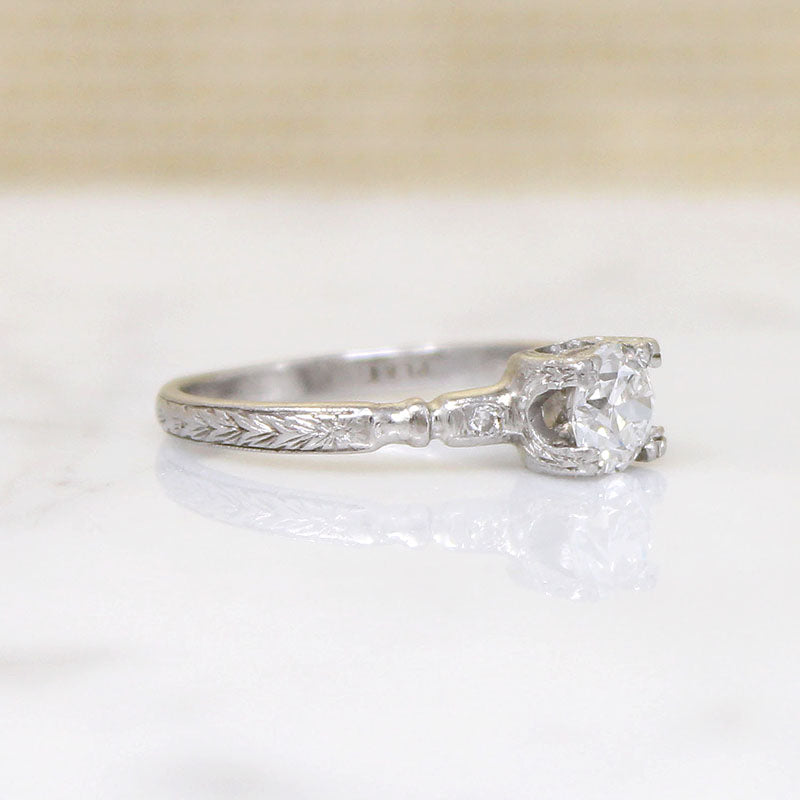 Romantic Engraved Platinum & Diamond Engagement Ring