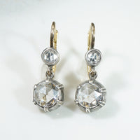 Victorian Rose Cut Diamonds in Gold & Silver Earbobs 