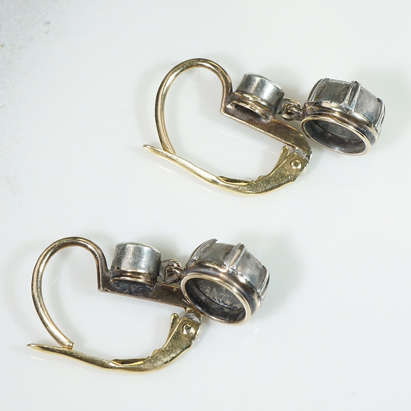 Victorian Rose Cut Diamonds in Gold & Silver Earbobs 