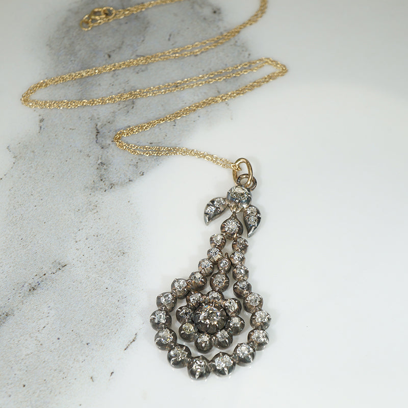 Old Mine Cut Diamonds in Silver & Gold Pendant