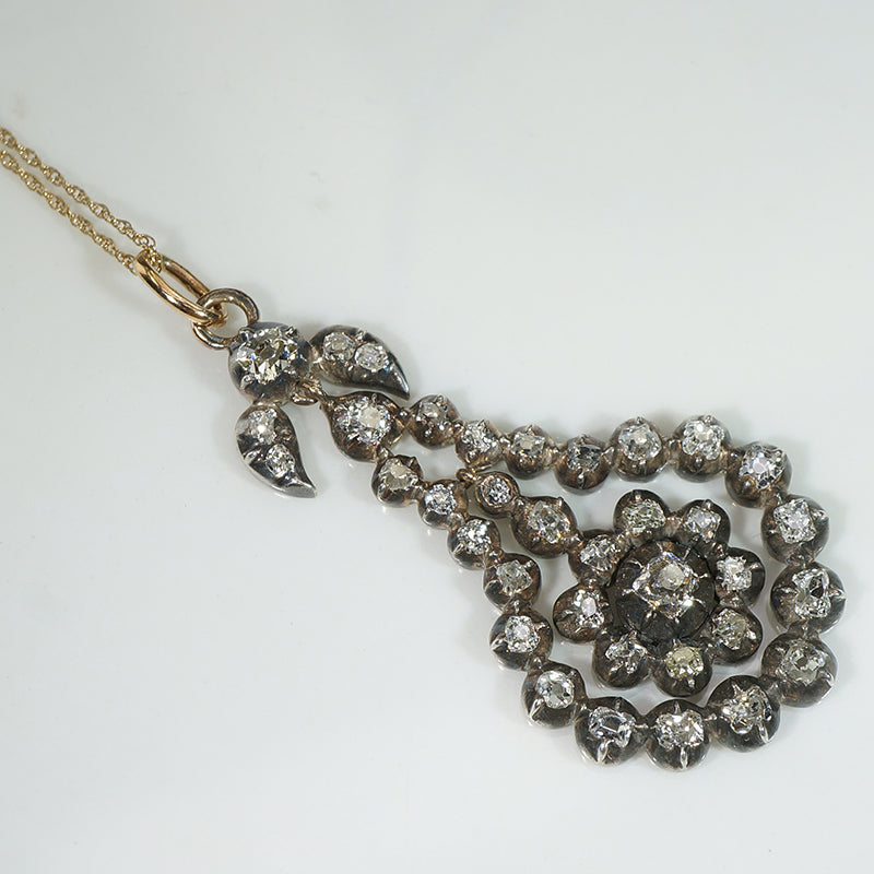 Old Mine Cut Diamonds in Silver & Gold Pendant