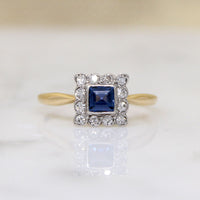 English Sapphire & Diamond Picture Frame Ring