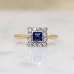 English Sapphire & Diamond Picture Frame Ring