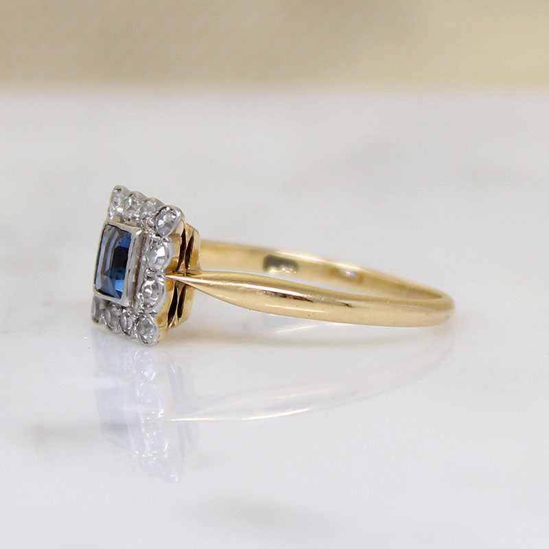 English Sapphire & Diamond Picture Frame Ring