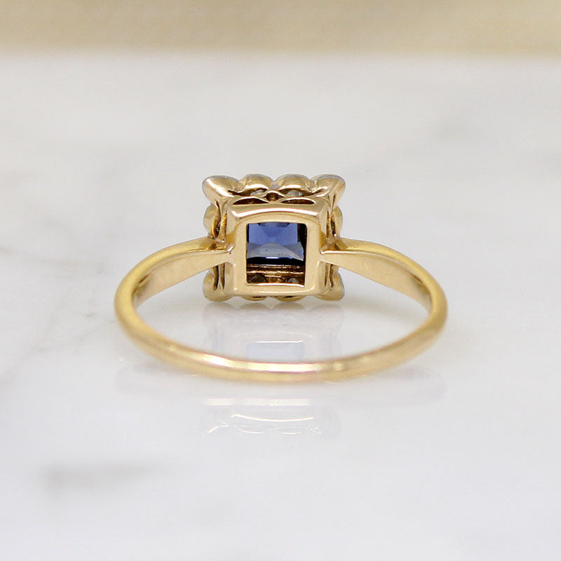 English Sapphire & Diamond Picture Frame Ring