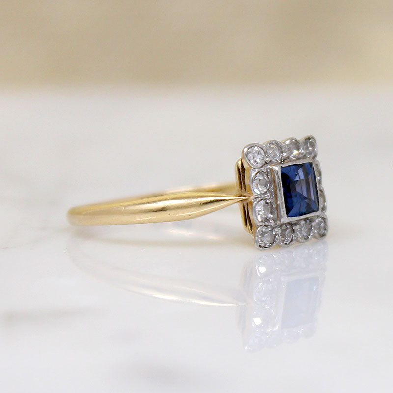 English Sapphire & Diamond Picture Frame Ring