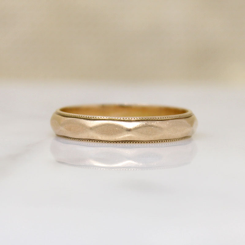 Faceted Gold Wedding Band with Milgrain Edges