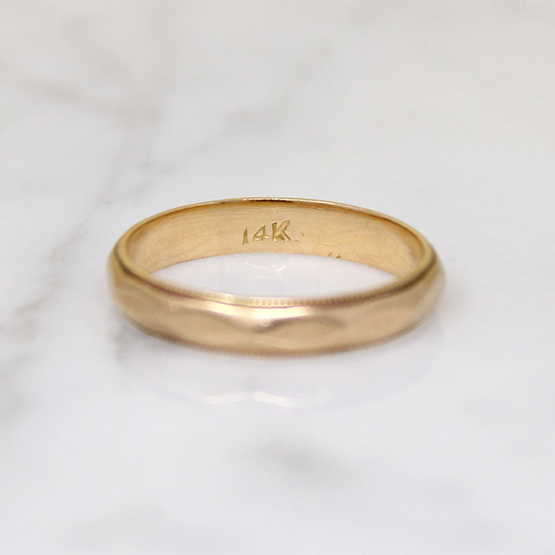 Faceted Gold Wedding Band with Milgrain Edges