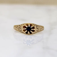 Petite Sapphire Belcher Ring with Engraving