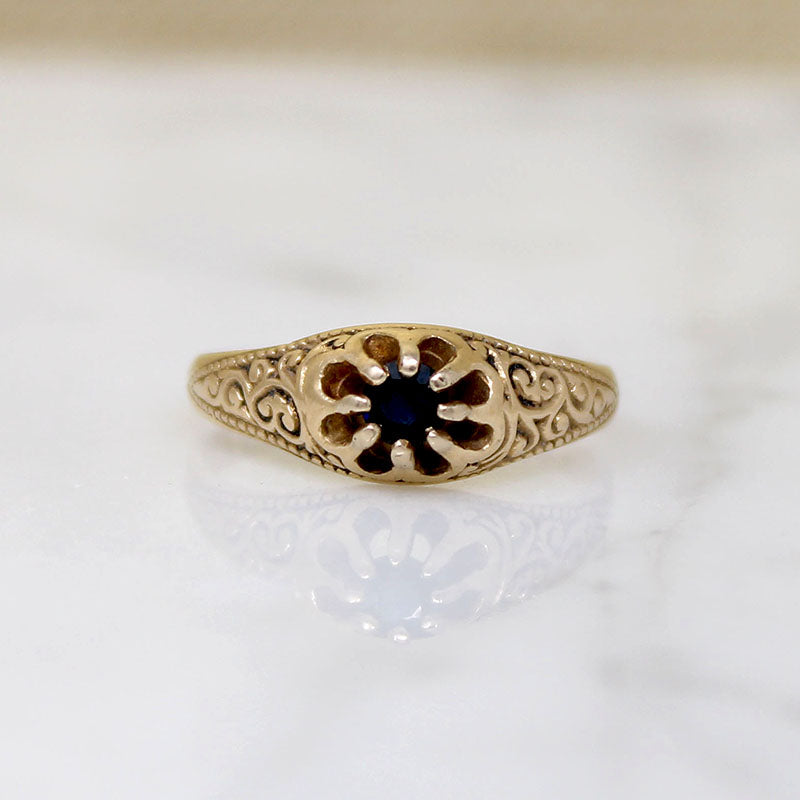 Petite Sapphire Belcher Ring with Engraving
