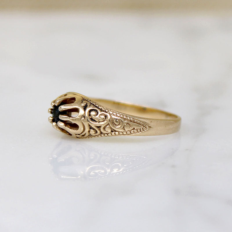 Petite Sapphire Belcher Ring with Engraving