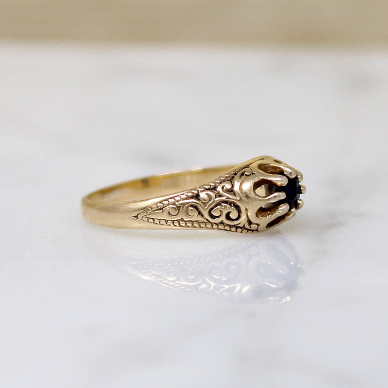 Petite Sapphire Belcher Ring with Engraving