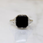 Onyx in Graceful White Gold Art Deco Ring
