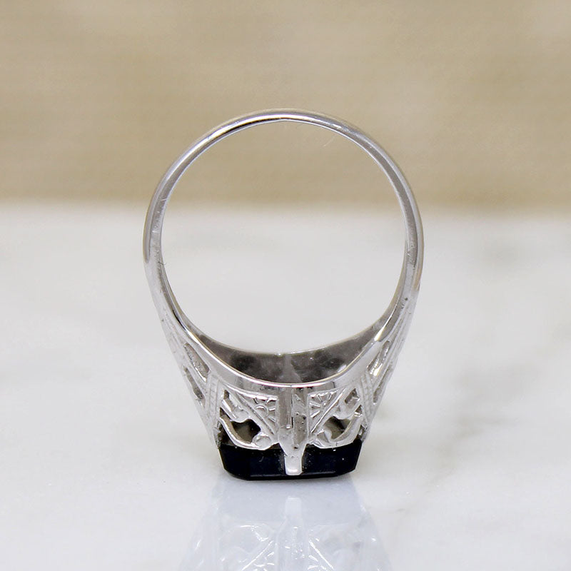 Onyx in Graceful White Gold Art Deco Ring