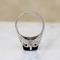Onyx in Graceful White Gold Art Deco Ring
