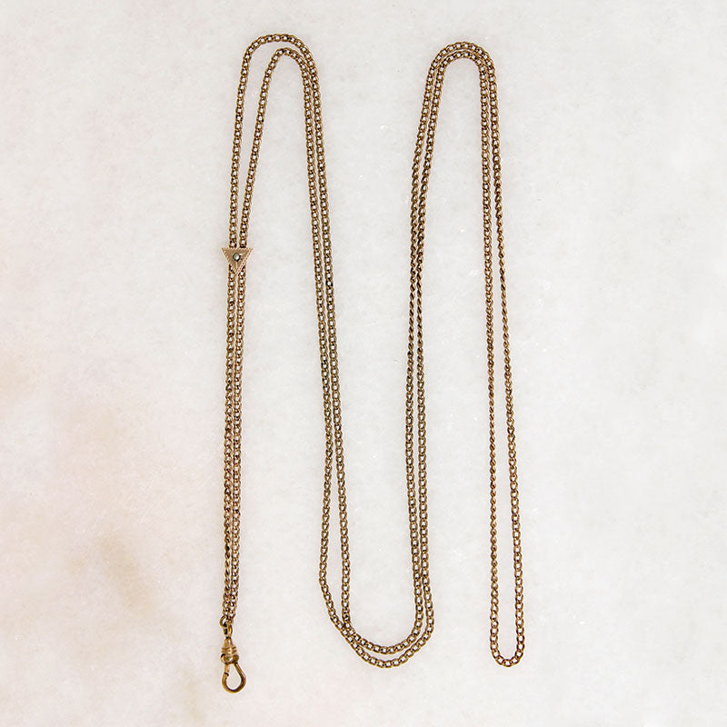 Gold Filled Victorian Guard Chain with Pearl-Set Slide