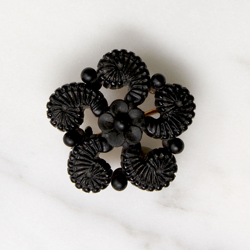 Ferns & Forget Me Nots Black Glass Brooch