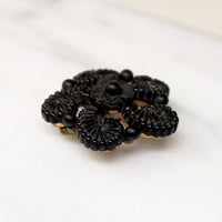 Ferns & Forget Me Nots Black Glass Brooch