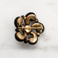 Ferns & Forget Me Nots Black Glass Brooch