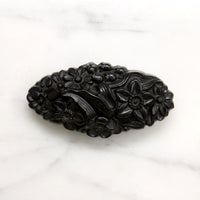 Exquisitely Carved Flowers Jet Brooch
