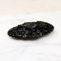 Exquisitely Carved Flowers Jet Brooch