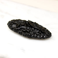 Exquisitely Carved Flowers Jet Brooch
