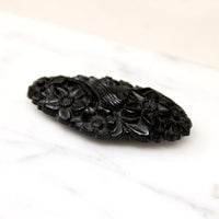 Exquisitely Carved Flowers Jet Brooch
