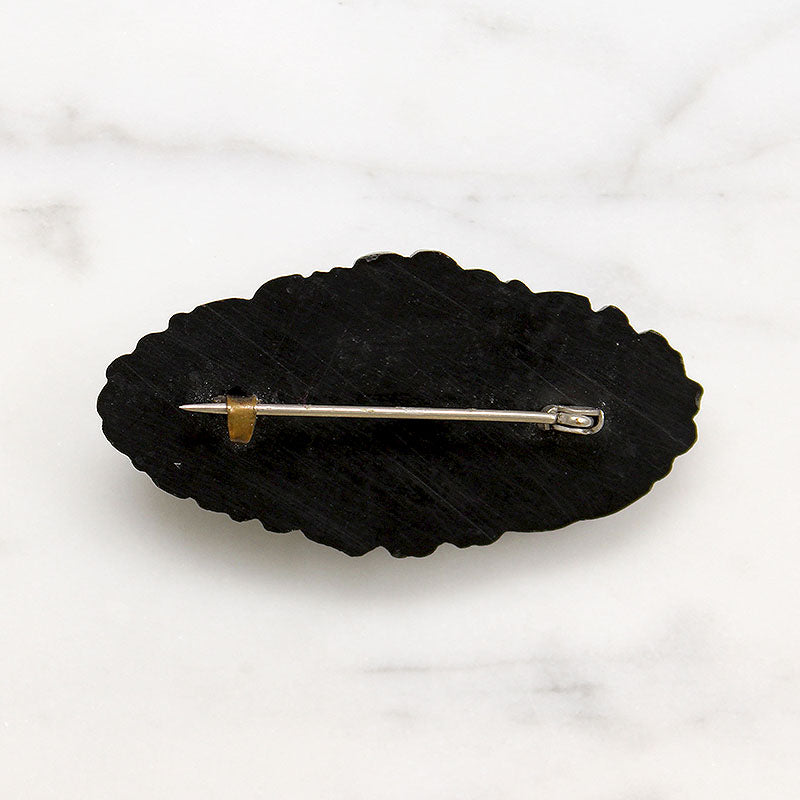 Exquisitely Carved Flowers Jet Brooch