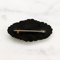 Exquisitely Carved Flowers Jet Brooch